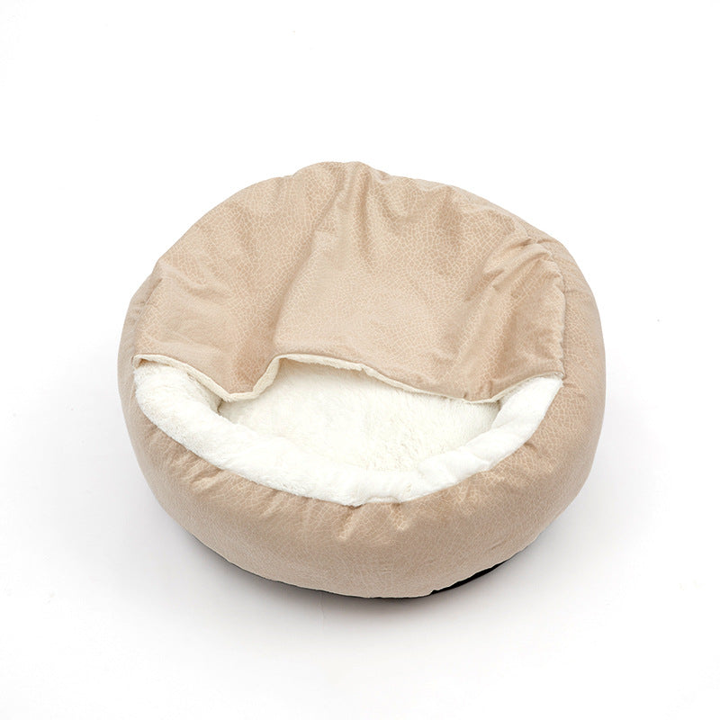 Cozy Donut-Shaped Dog & Cat Bed with Integrated Cuddle Blanket – Soft Plush Pet Bed for Small to Medium Pets - Grey