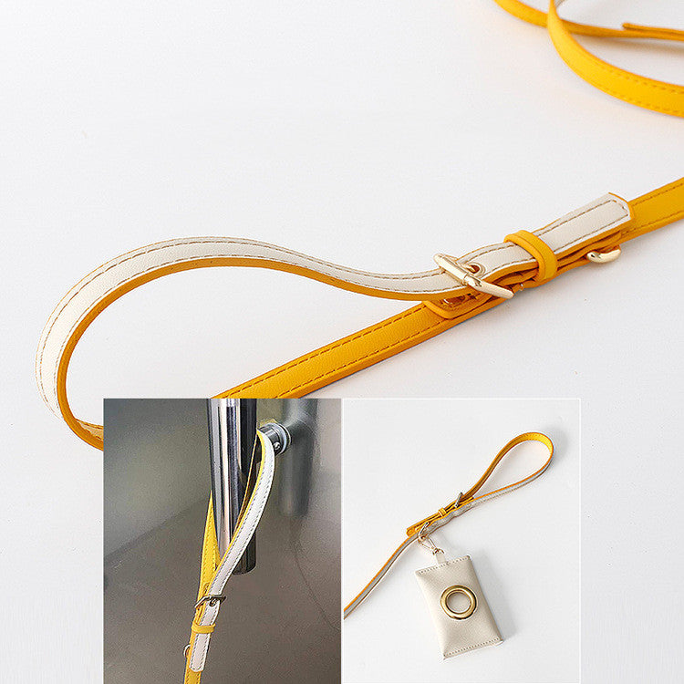 Multifunctional Leather Dog Leash Rope - yellow detailed