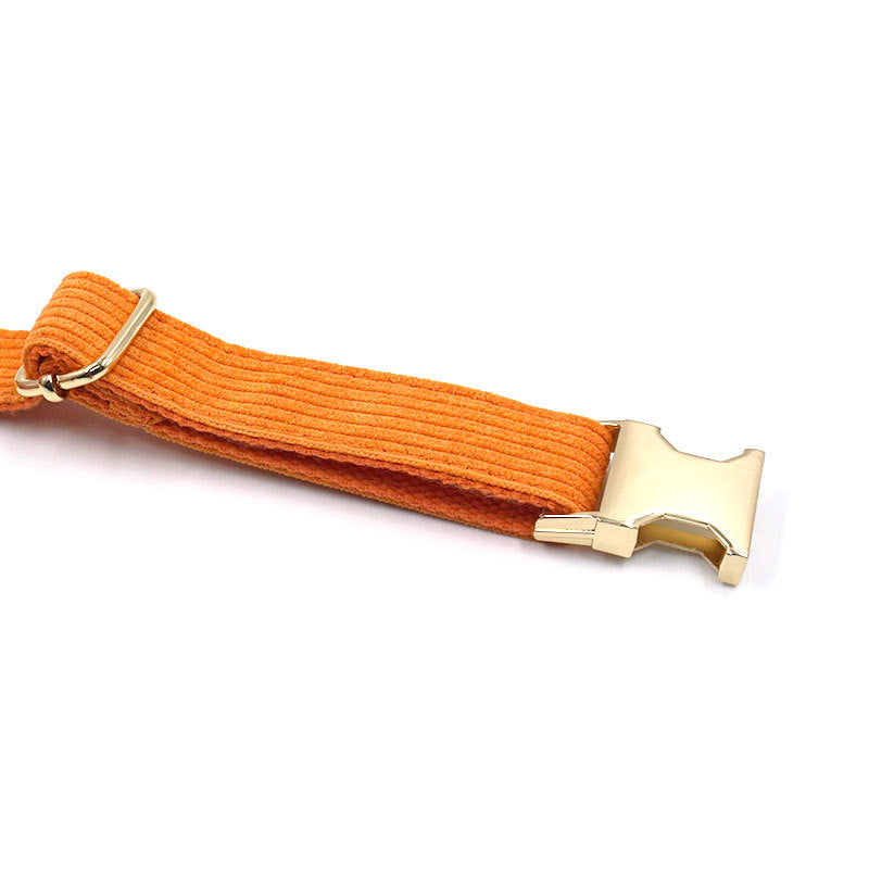 Thick Striped Soft Corduroy Dog Collar with Metal Buckle - datail buckle