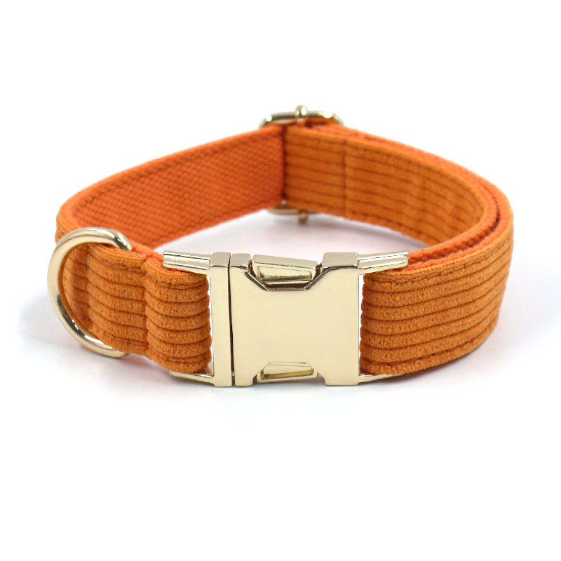 Thick Striped Soft Corduroy Dog Collar with Metal Buckle - in front