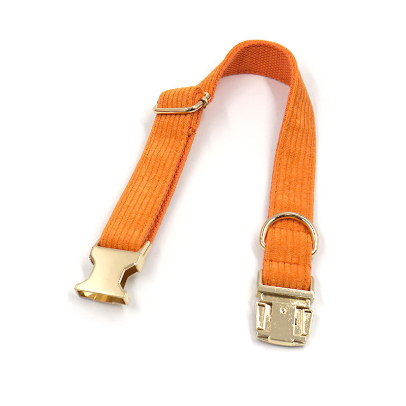 Thick Striped Soft Corduroy Dog Collar with Metal Buckle - opened